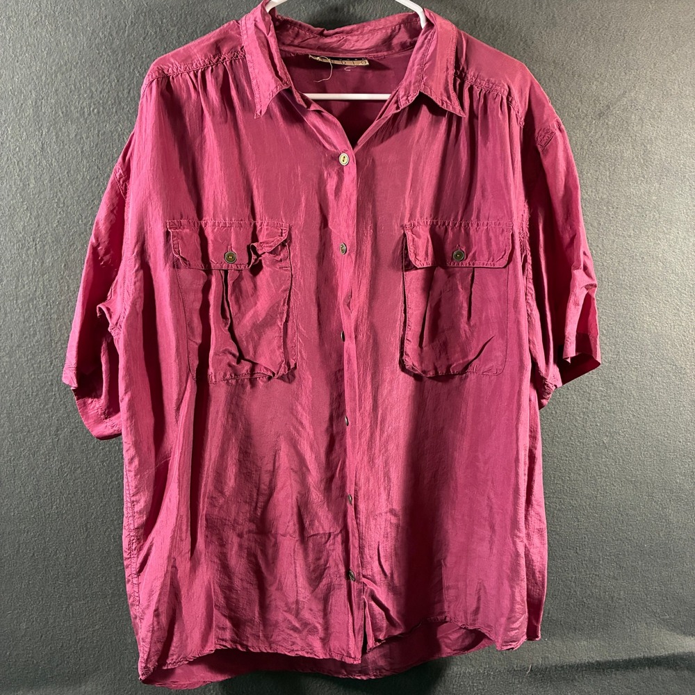 vtg women silk top xl pink 80s minimalist luxury pockets capsule wardrobe